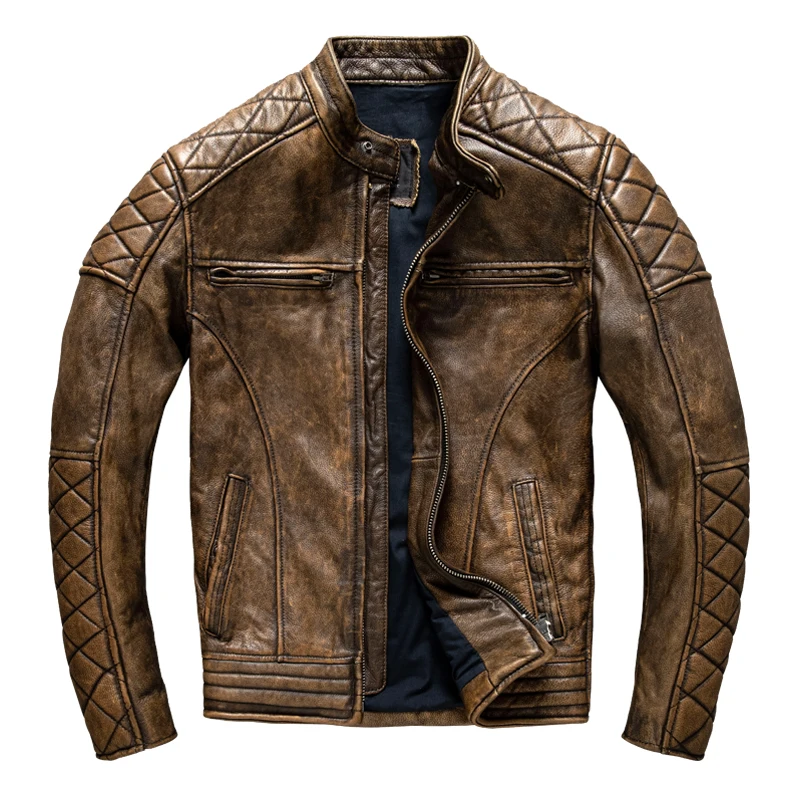 Riding Jacket Leather - Jaket Kulit Pria Vintage Kuning Coklat